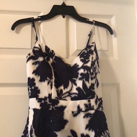 Navy and White Floral Prom Dress - Picture 3 of 8